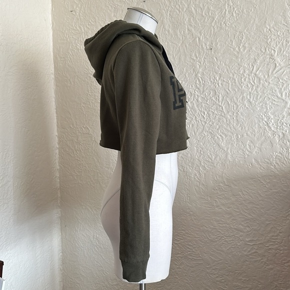 Victoria’s Secret Pink Olive Green Black Block Logo Cropped Hoodie Sweatshirt S - Picture 5 of 9